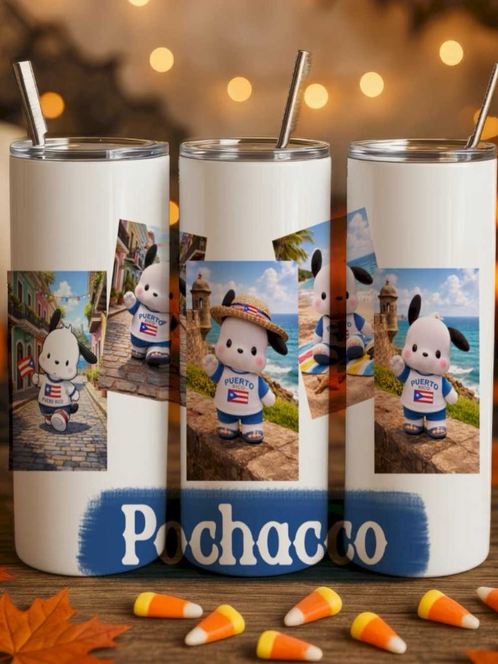 Pochacco Puerto Rico White Stainless Tumbler - Cute Travel Drinkware